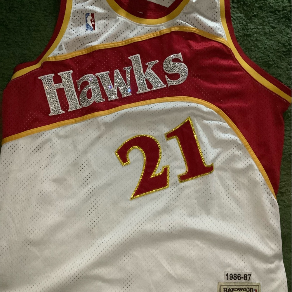 Hawks Hardwood  Classic Collection Basketball Jersey Red and White